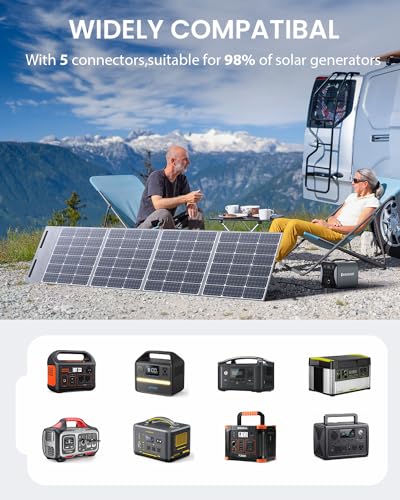 200 Watt 20 Volt Portable Solar Panel,IP65 Waterproof Foldable Solar Charger kit,Ultre-Light 9.9lbs,5 Conector MC4 Output,23% Efficiency for 98% Power Stations Outdoor Camping Hiking Van RV Trip