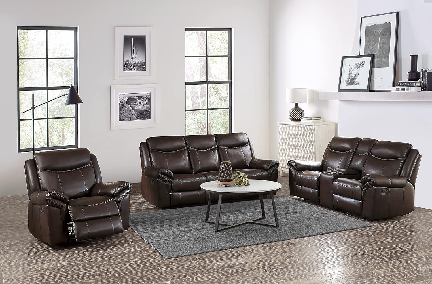Lexicon Whirlaway Manual Reclining Living Room Sofa Set, 3-Piece, Dark Brown