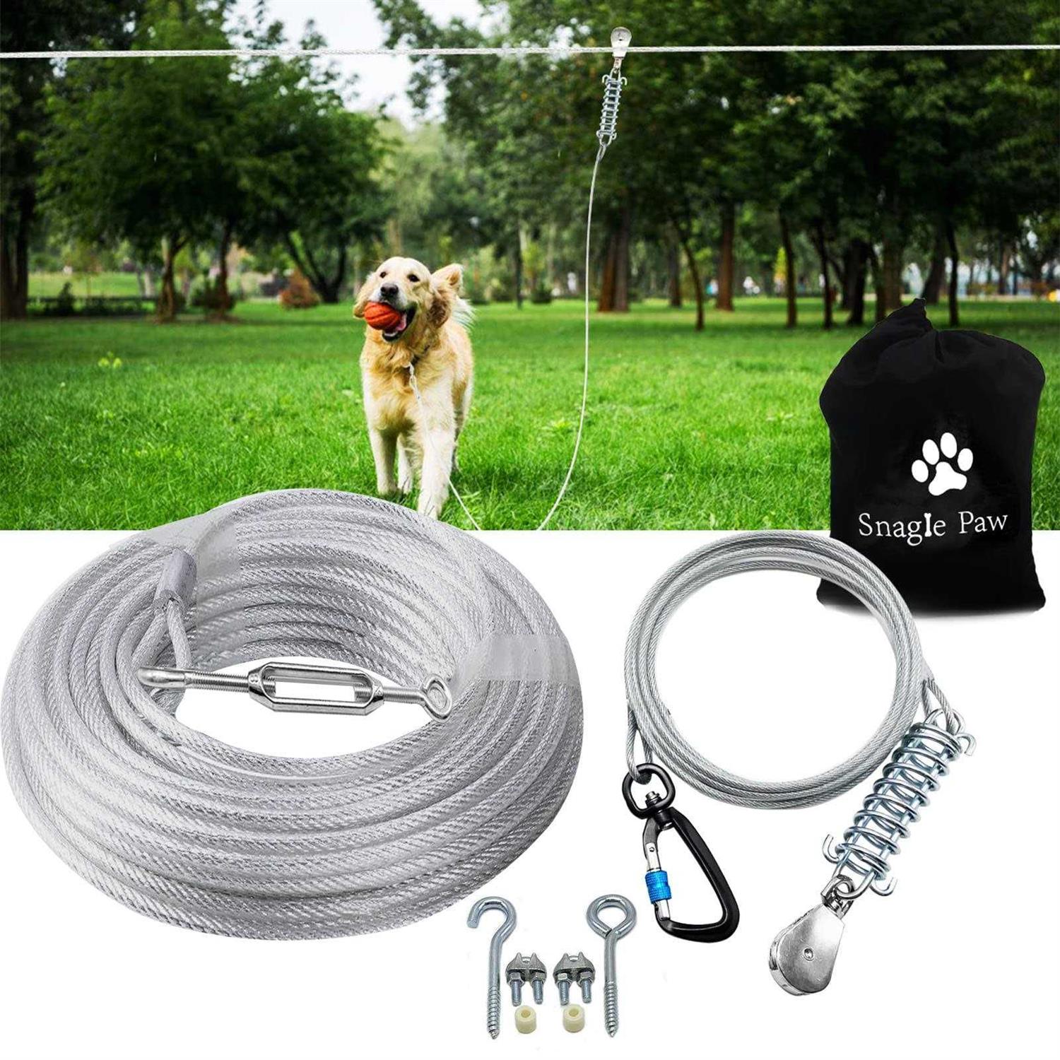 Snagle Paw Dog Tie Out Runner for Yard,Trolley System for Large Dogs Dog Aerial Cable with 10ft Pulley Runner Line for Dogs Up - Pet Supplies online store
