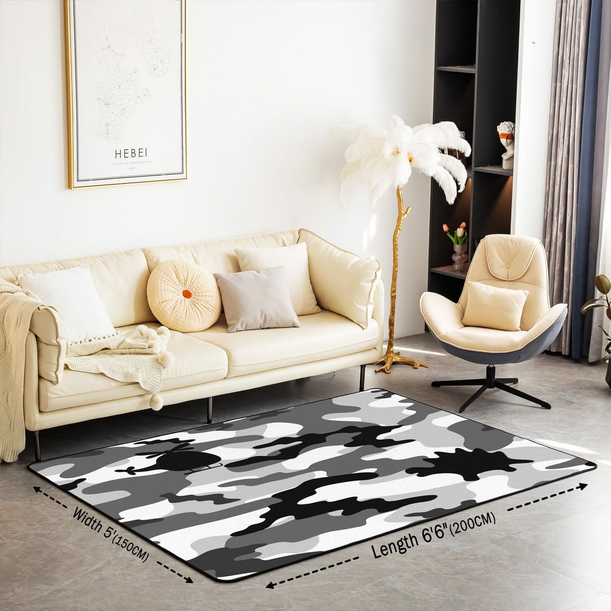 Gray Black Camo Area Rug Cartoon Dinosaur Airplane Silhouette Non Slip Rug for Kids Boys Girls Cute Airplane Wild Animal Decor Hippie Indoor Floor Mat for Office Chairs 150cm X 200cm X 1cm