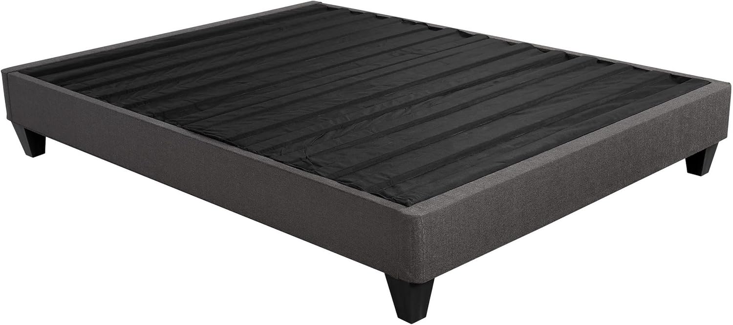 Benjara Tamy California King Size Platform Bed Frame, Dark Gray Linen Upholstery