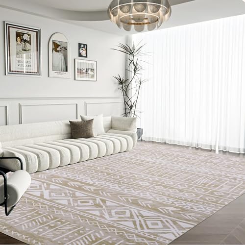 HOMBYS 10 x 14 ft Moroccan Style Area Rug for Living Room Bedroom, Large Taupe Boho Non-Slip Floor Carpet for Indoor Office Dining Room, Modern Geometric Contemporary Home Deco, Machine Washable