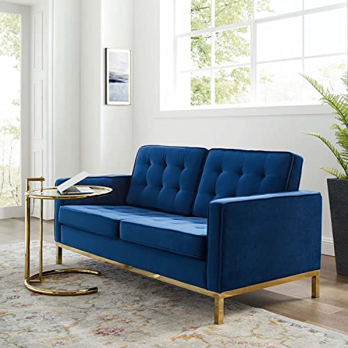 Modway Loft Tufted Button Performance Velvet Upholstered Sofa in Gold Teal