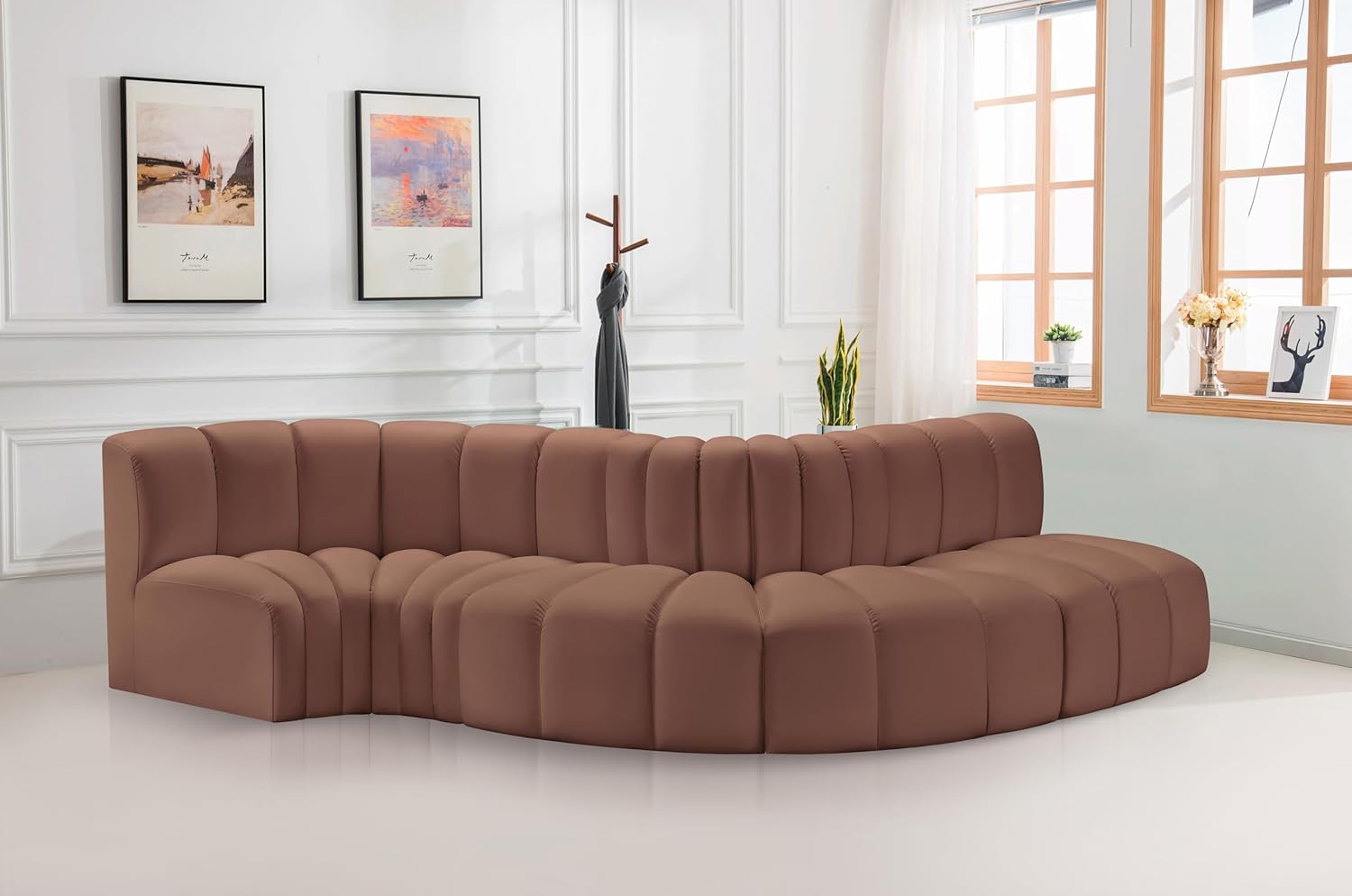 Meridian Furniture Arc Collection Modern | Contemporary Sofa with Soft Vegan Leather, Deep Channel Tufting, Modular, 122