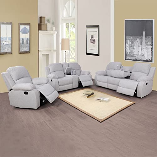 Reclining Living Room Furniture Set, Linen Fabric Recliner Couch Set, Manual Reclining Sofa and Loveseat with Recliner Chair (Blue, Sofa)