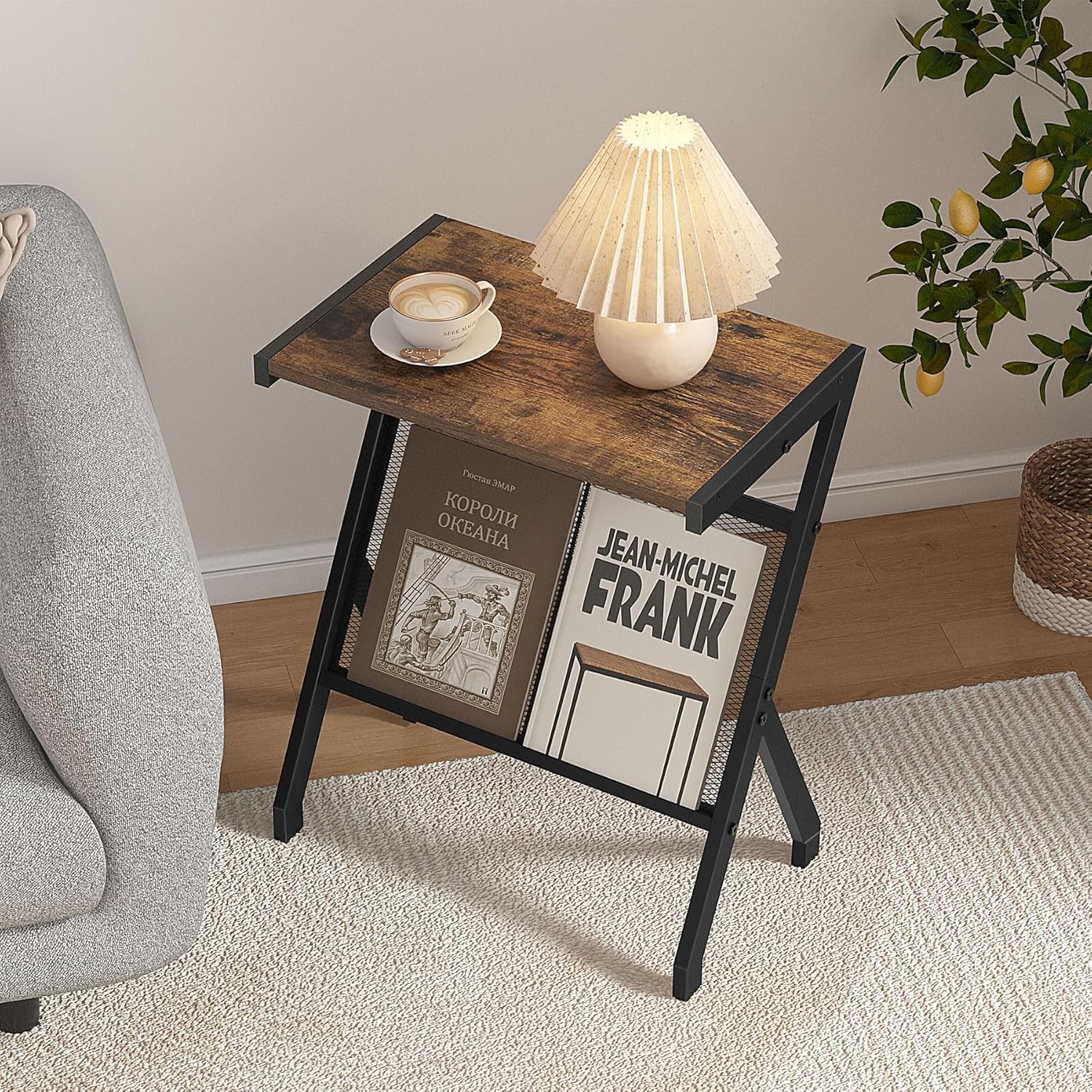 Magazine End Table & 3-Tier Narrow Side Table with Charging Station