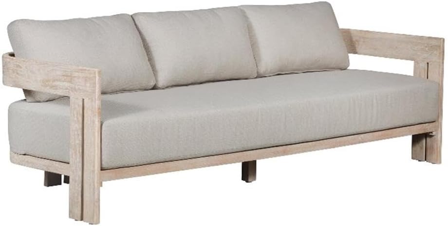 Crafters and Weavers Paradiso Teak Wood Sofa Natural Look - Gray Fabric