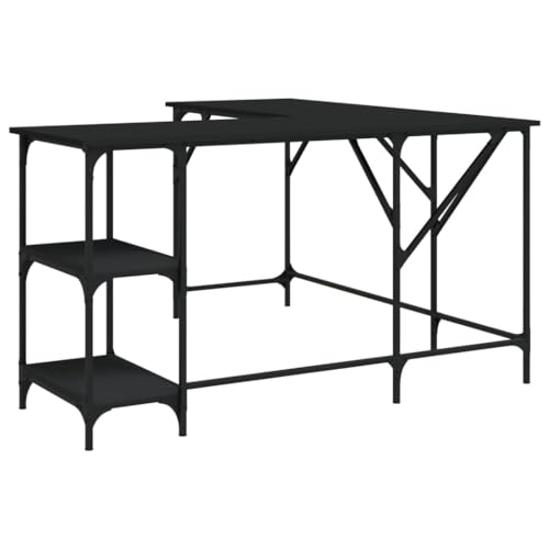 vidaXL Desk L-Shape Computer Table with Shelves Smoked Oak Engineered Wood