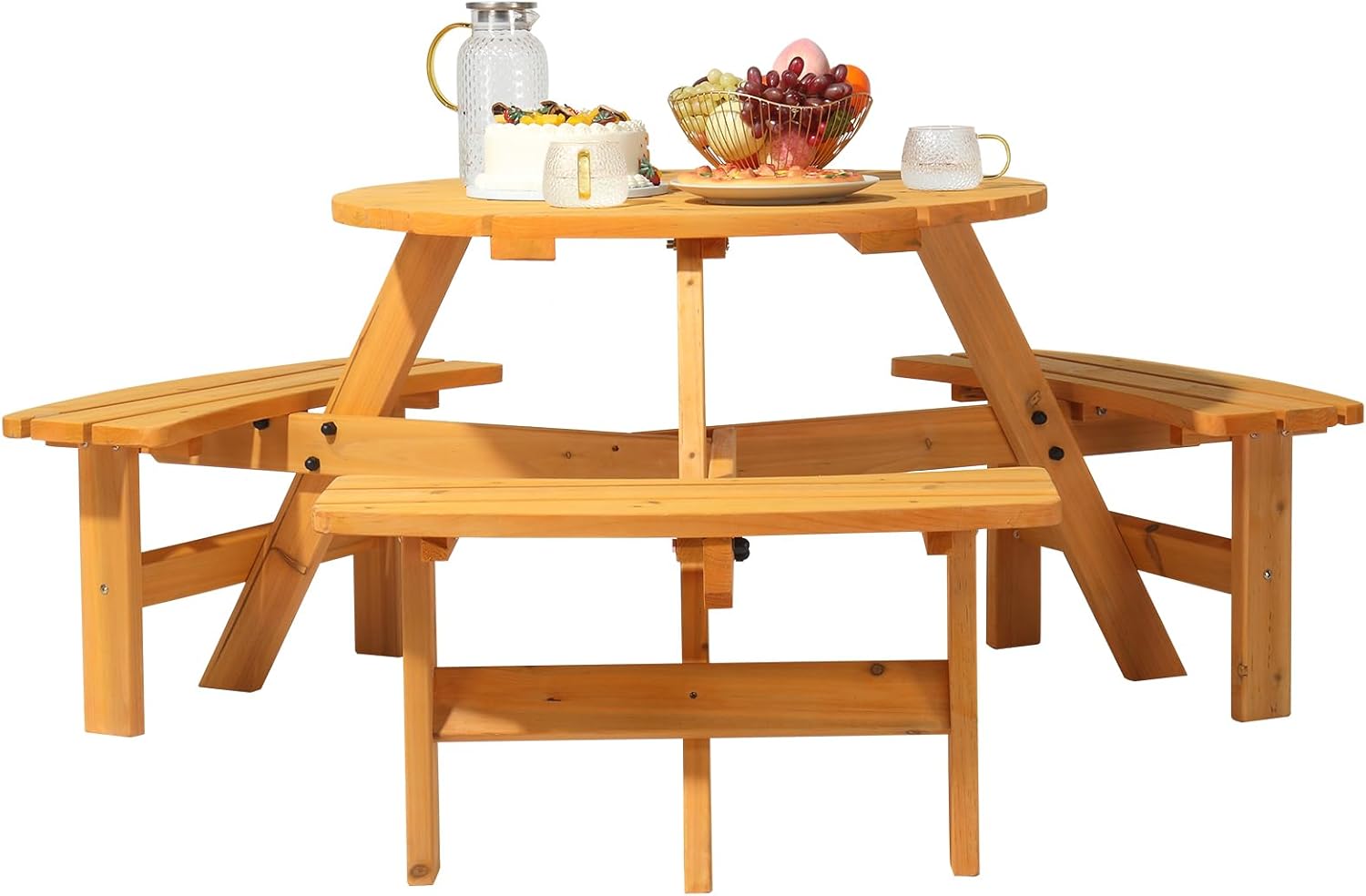 Folding Picnic Table for Patio Outdoor Activities, Picnic Table Circular Outdoor Wooden Dining Set Benches for Backyard, Portable Picnic Table Foldable, Camping Picnic Table with Seats for Outdoors