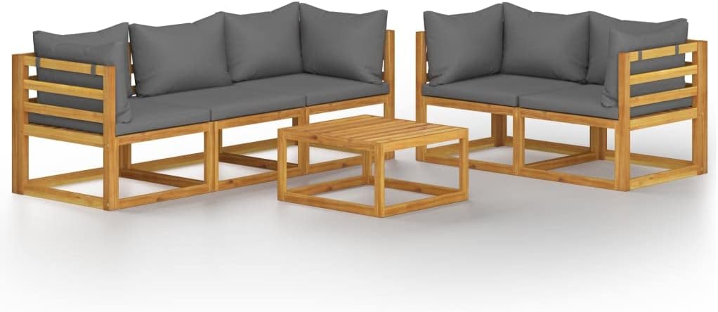 6 Piece Patio Lounge Set,Garden Outdoor Modular Wooden Furniture Set,Sectional Solid Wood Sofa Patio Lounge & Conversation Furnishings,Outdoor Furniture Set,with Cushion Solid Acacia Wood