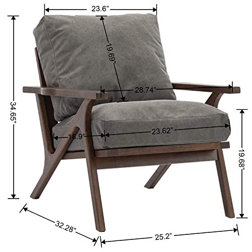 Wahson Set of 2 Mid Century Chair, Upholstered Accent Armchairs, with Wood Frame and Canvas Cushions, Leisure Slipper Chair for Living Room/Bedroom, Beige