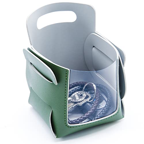 Valet Tray, Key Bowl for Entryway Table with Transparent Window, Small Decorative Holder Basket for Keys, Watches, Coins, Catchall Storage Organizer for Nightstand, Dresser, Red/Black