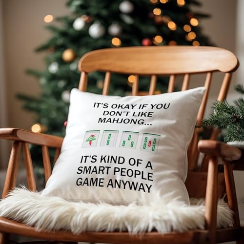 Throw Pillow Cover It's Okay If You Don't Like Mahjong Pillow Case Chinese Style Decorative Pillow Home Cotton Linen 20x20in Accent Pillowcase for Couch Bed Sofa Bedroom Car