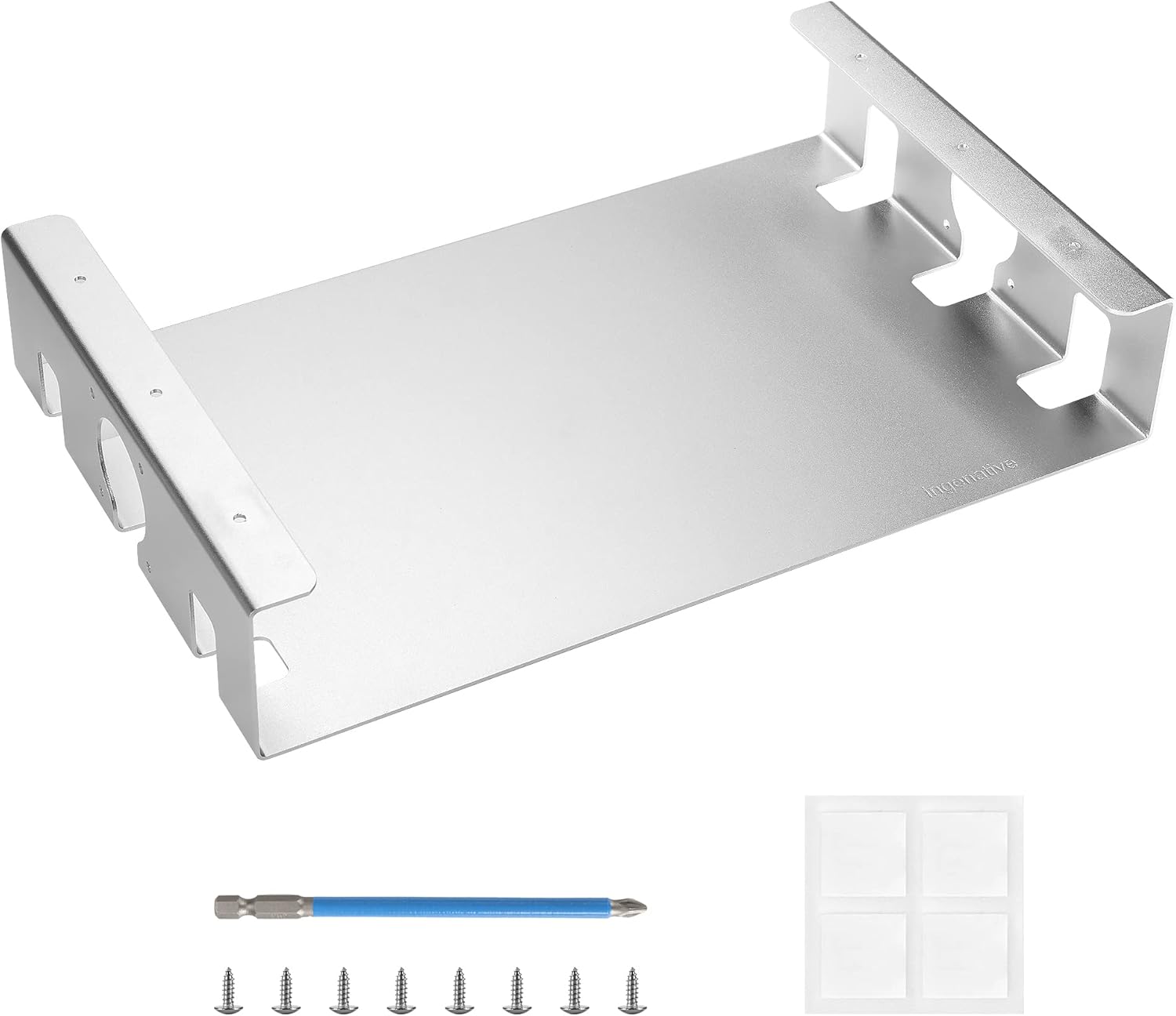 Under Table Shelf - Clear Under Desk Shelf for Laptop, PC,Mac Mini, Computer, and Gadget. Under Table Mount Shelf, Storage, Desk Hanging Organizer, Desk Laptop Holder, PC Desk Mount