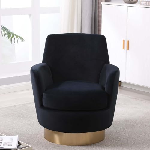 Round Barrel Chairs&Swivel Accent Chair with Gold Base,Velvet Swivel Barrel Chair with High Back,Swivel Chairs for Living Room,Bedroom,Office,Noise Free,Heavy Duty (Ivory)