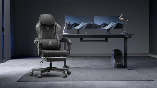 Dowinx Gaming Chair with Pocket Spring Cushion, Ergonomic Game Chair with Massage Lumbar Support and Footrest for Adults, High Back Leather Computer Chair for Office Gaming 300LBS, Green