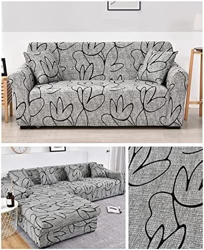 L Shaped Couch Cover 2-Piece Stretch Spandex Sectional Sofa Slipcover 2 3 4 Seater Chaise Couch Cover Non Slip Furniture Protector for Living Room Pets Kids,with 2pcs Pillow Covers