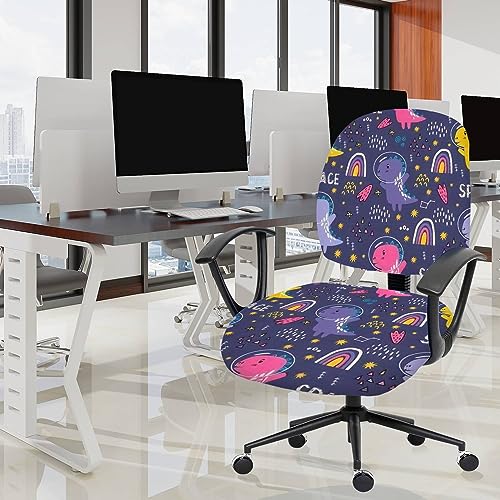 Stretch Printed Computer Office Chair Covers Dinosaurs Trees Tulips Leaves Rocks Rotating Desk Chair Slipcovers Removable Washable Chair Seat Cushion Protector Cover for Office Home