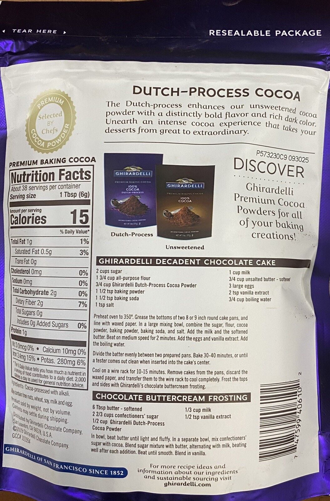 GHIRARDELLI Premium Baking DUTCH PROCESS 100% Unsweetened Cocoa Powder 8 oz Bag