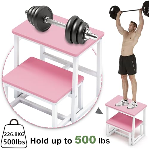 Step Stool for Adults,Holds up to 500Lb,3 in1 Heavy Duty Sturdy Two Step Stool for Kichen/Bathroom/High beds, wooden&Metal Frame, Non-Slip Pads