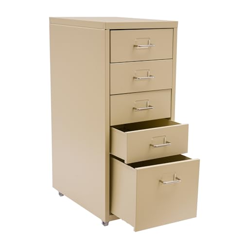 28 Inch Metal File Storage Cabinet,5 Drawers Freestanding Office File Cabinet Drawer Organizer with Wheels, Mobile Vertical Storage Cabinet for Bedroom Living Room Office Study (Blue)