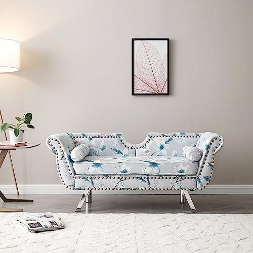 Modern Accent Velvet Loveseat, Upholstered Sofa for 2 Seater, Trimming Curved Backrest Rolled Arms Couch with Removable Cushion Silver Metal Legs for Living Room