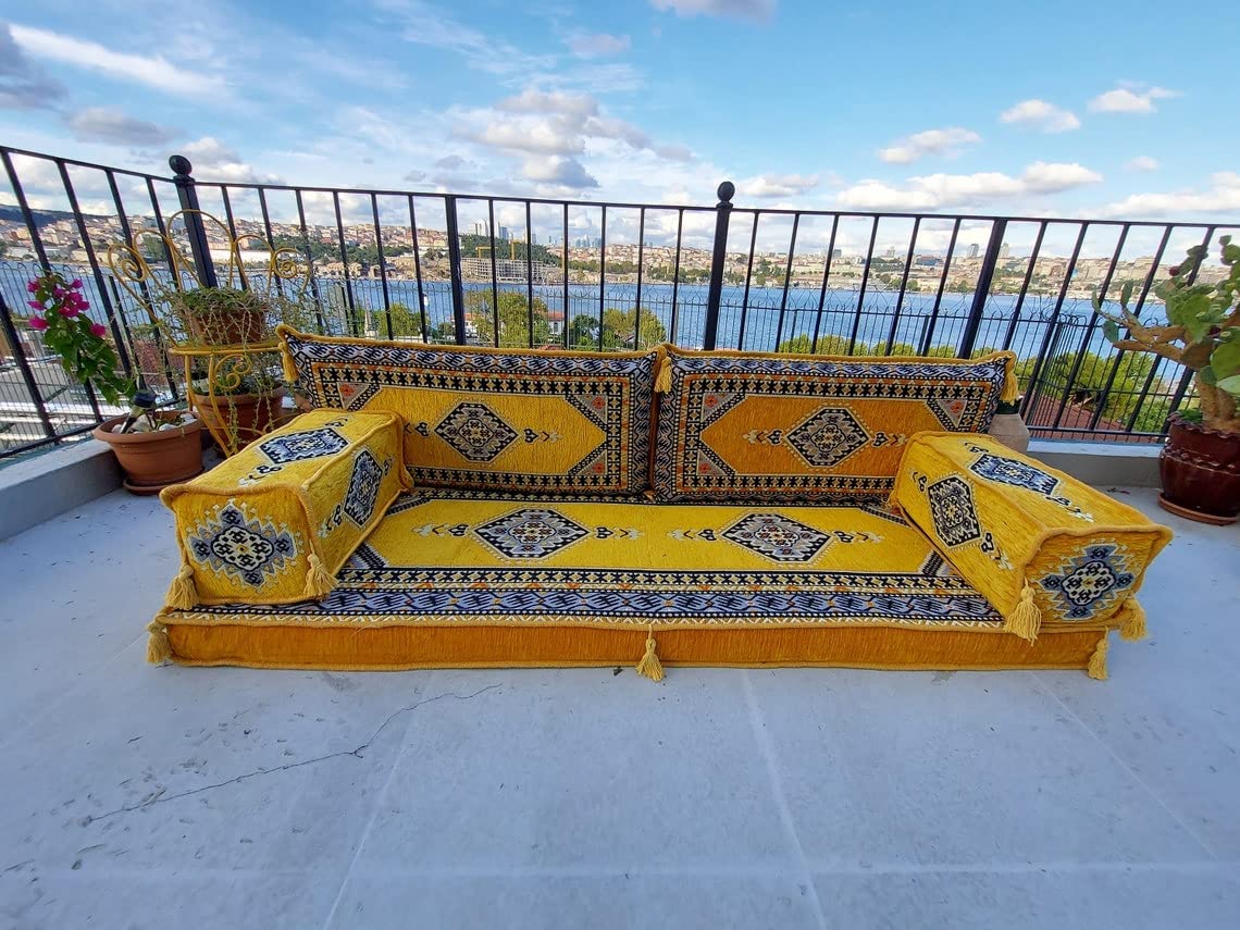 8 Thickness Yellow Floor Couches, Pallet Sofa, Floor Cushions, Sectional Sofa, Floor Sofa Set, Arabic Majilis, Ottoman Couch, Arabic Jalsa (4'' Thickness)