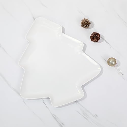 UP UPware Twinkle Christmas Tree Shaped Melamine Serving Platter, Elegant Holiday Party Tray, Festive Christmas Decor, for Snacks, Appetizers, and Desserts, Red, 16 x 14 Inch