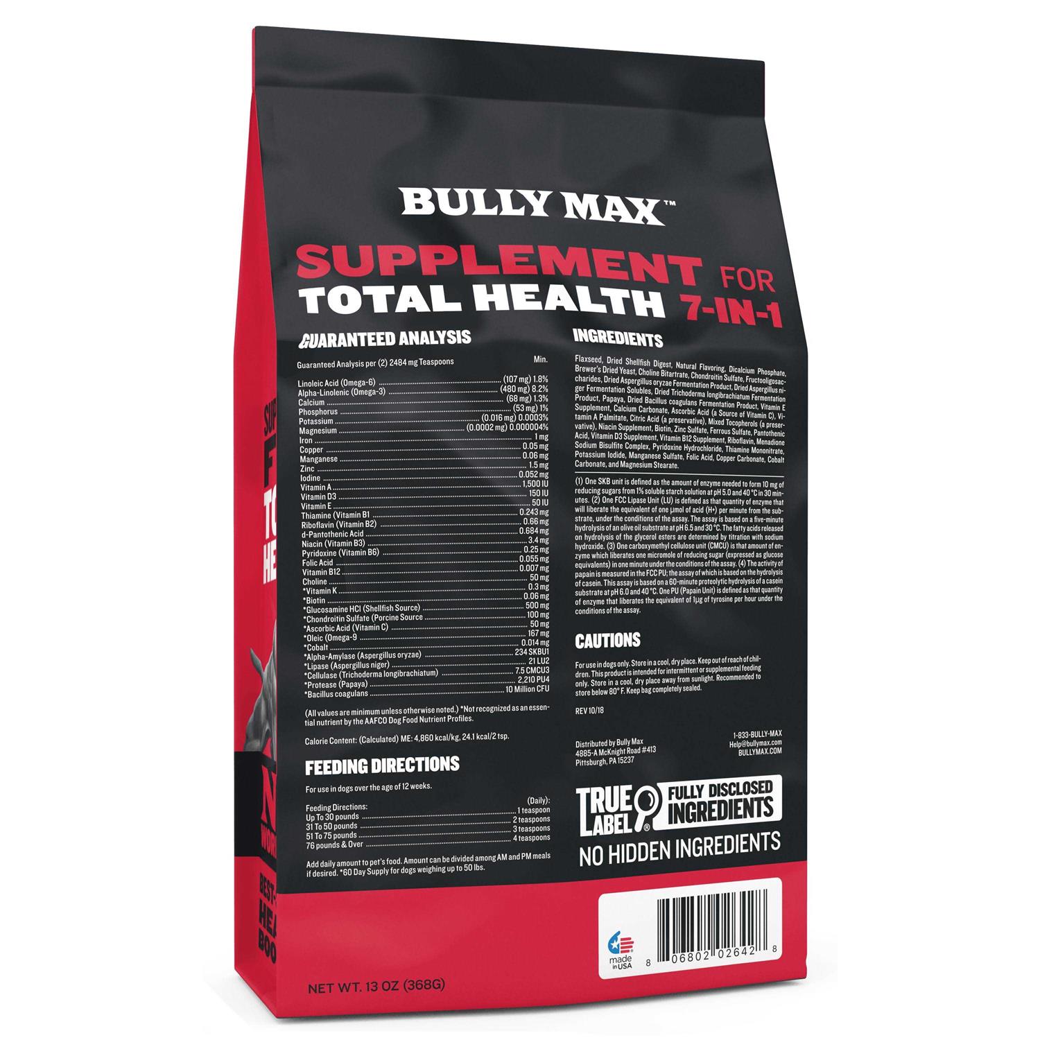 Bully Max 7-in-1 Dog Supplement 7 Powerful Health Benefits - Pet Supplies online store