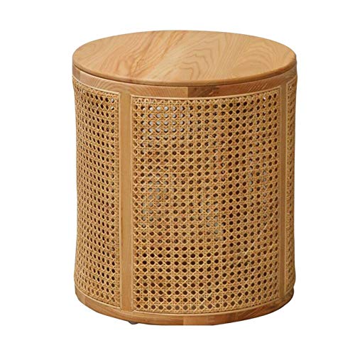ShAzan Side Table Rattan Side Table, Round Solid Wood Sofa Side Table, Japanese Style Living Room Small Coffee Table, Balcony Leisure end Table, Can Store Side Tables, Durable