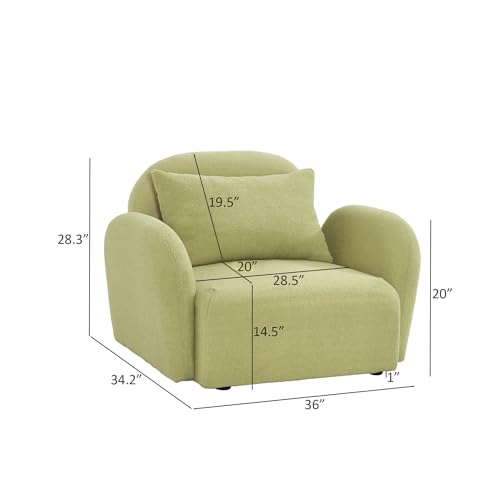 Teddy Fabric 2 Seat Upholstered Couch with 2 Pillows, Modern Loveseat Sofa for Living Room, Bedroom, Apartment, Light Green
