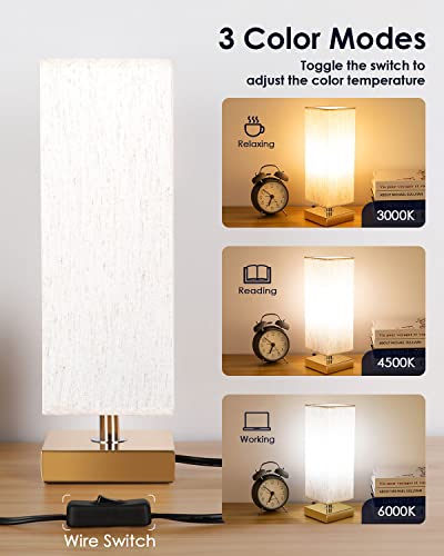 Soilsiu Bedside Table Lamp Bedroom 3 Color Options Burlywood Lamps with Modern Fabric Shade Reading Nightstand Lamps for Living Room, Kids Room, Dorm, Office (LED Bulb Included)