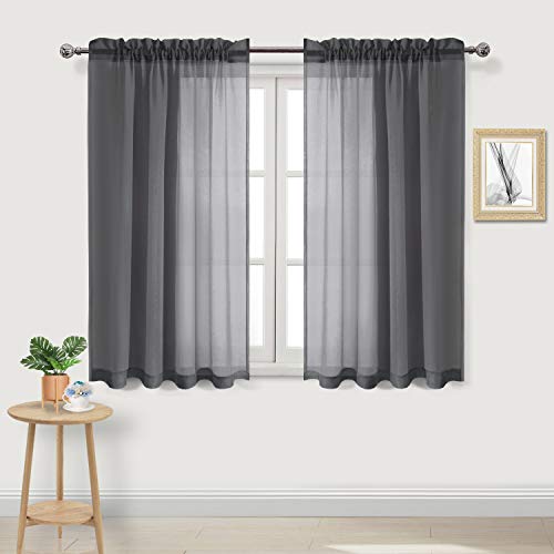 DWCN Grey Sheer Curtains Semi Transparent Voile Rod Pocket Curtains for Bedroom and Living Room, 52 x 72 inches Long, Set of 2 Panels