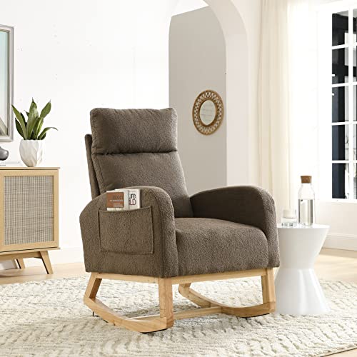 Modern Nursery Rocking Chair with Footrest, High-Back Reading Chair, Versatile Accent Lounge Chair with Storage Pocket, Upholstered Glider for Bedroom, Living Room