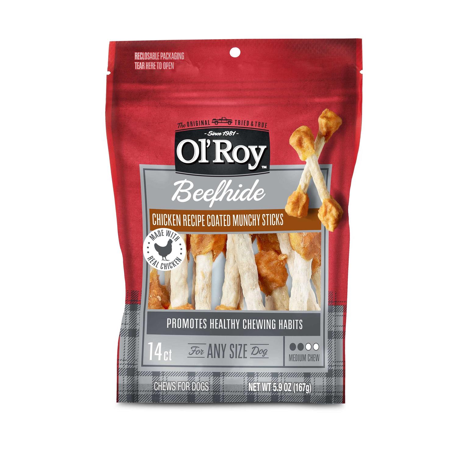 Ol' Roy Beefhide Coated Munchy Sticks Chicken Recipe Dry Training Treats for Dog - Pet Supplies online store