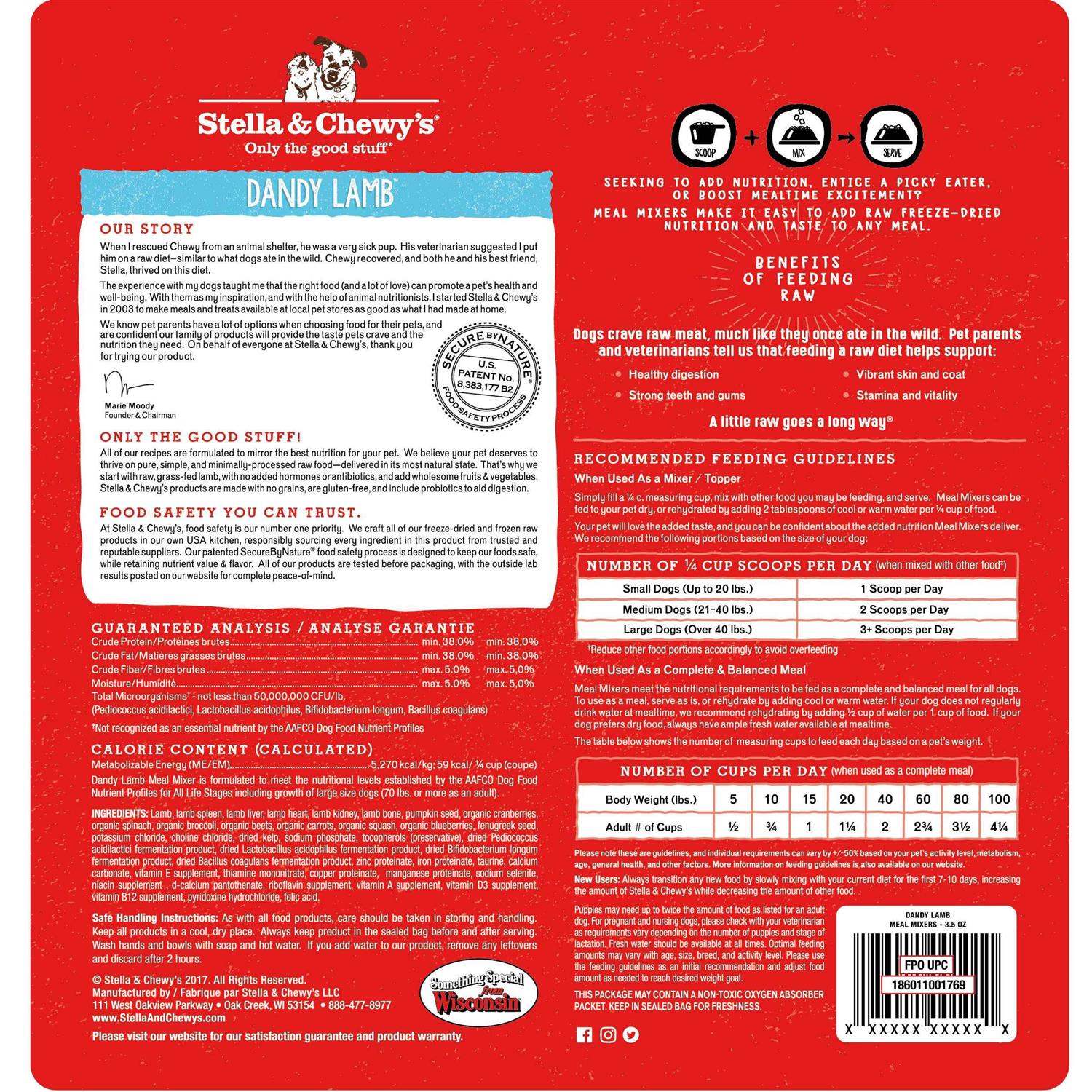 Stella & Chewy's Freeze Dried Dandy Lamb Meal Mixers Dog Food - Pet Supplies online store