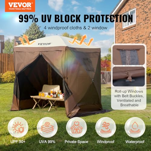 VEVOR Pop Up Gazebo Tent, Pop-Up Screen Tent 6 Sided Canopy Sun Shelter with 6 Removable Privacy Wind Cloths & Mesh Windows, 12x12FT Quick Set Screen Tent with Mosquito Netting, Army Green