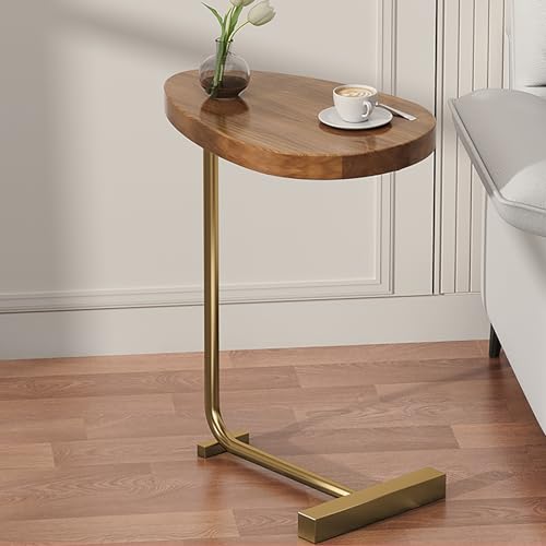 Coffee Table-Oval Wood Table, Small Coffee Table Living Room Table, Coffee Table with Steel Frame, Side End Table for Living Room, Bedroom, Office (Color : Gold)