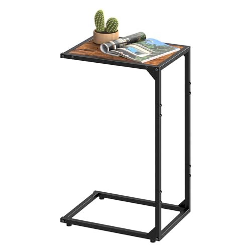 melos C Shaped End Table, Snack Side Table, C Tables for Couch, Couch Tables That Slide Under, for Living Room, Bedroom, Rustic Brown