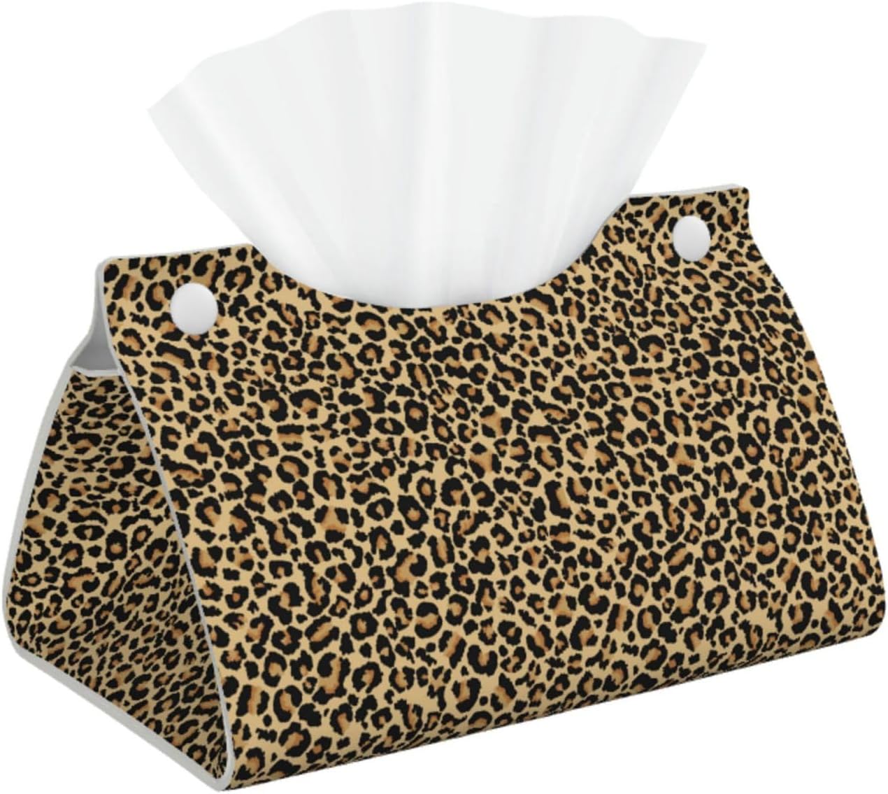 Leather Tissue Box Cover - Leopard Print Long PVC Tissue Box Holder for Dining Tables, Desks, Bedside Tables, Modern Tissue Holder Cover for Living Room, Office, Bedroom Decor
