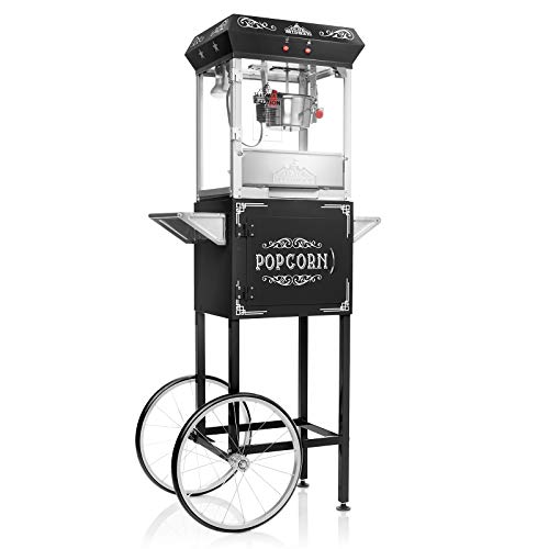 Olde Midway Vintage Style Popcorn Machine with Cart, 4-Ounce Popcorn Maker Popper, Black