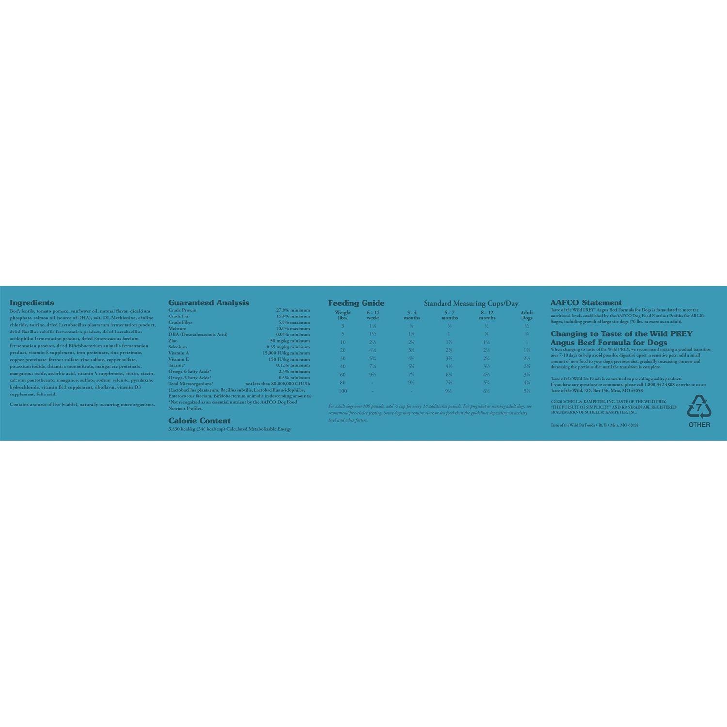 Taste of the Wild Dog Food Prey Angus Beef - Pet Supplies online store