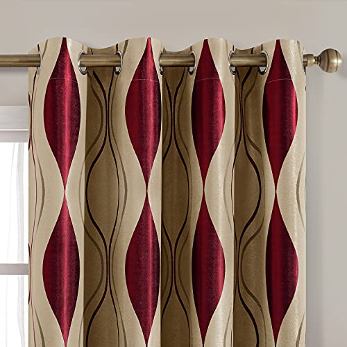 HOMEIDEAS Wave Room Darkening Curtains 52 X 63 Inch Length Brown and Beige Set of 2 Panels Bedroom Curtains/Drapes,Jacquard Grommet Window Curtains for Living Room