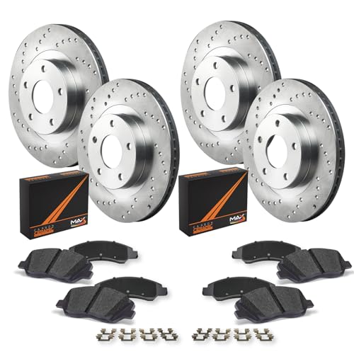 Max Advanced Brakes Front & Rear Brake Kit For 2010 2011 2012 2013 2014 2015 2016 2017 Chevy Equinox GMC Terrain Replacement Geomet Coated OE Disc Brake Rotors and Ceramic Brake Pads