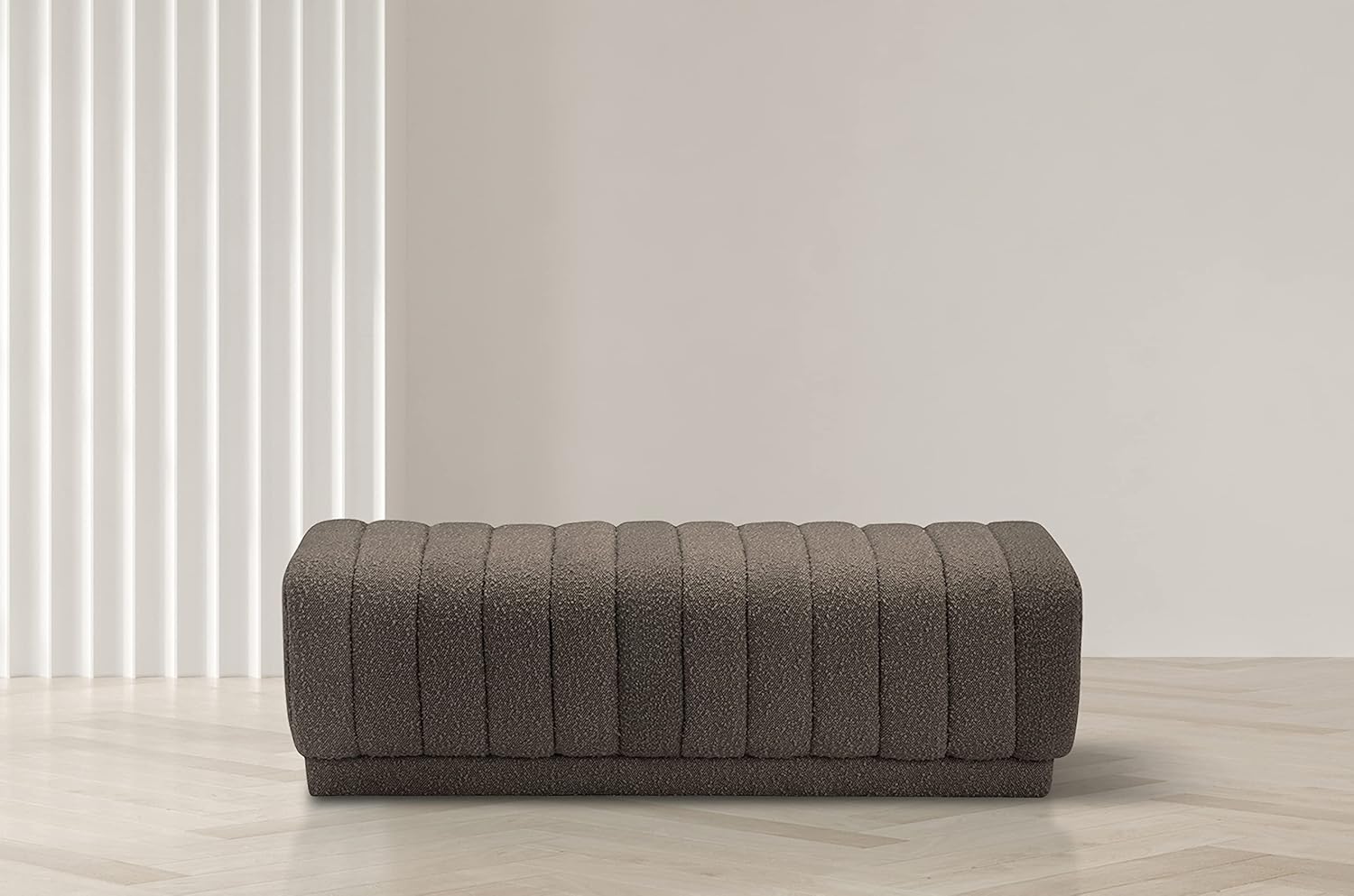 Meridian Furniture Heathrow Collection Modern | Contemporary Ottoman/Bench with Rich Boucle Fabric and Deep Channel Tufting, 52
