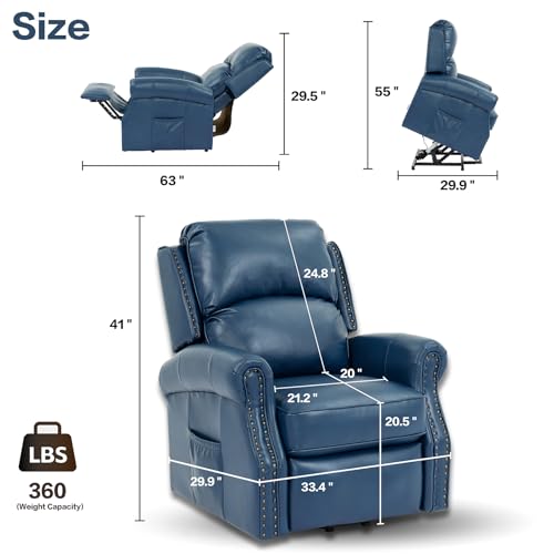 Oversized Power Lift Recliner Chair with Heat and Massage, Leather Power Recliner Chair with USB Port and Cup Holders, Big Large Recliner Chair for Seniors