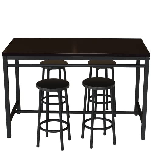 Dining Table Set for 4 Kitchen & Dining Room Tables Breakfast Nook Bar Table Set with 4 Bar stools PU Soft Seat with Backrest 47.24'' L x 23.62'' W x 35.43'' H, Grey