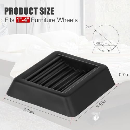 Bed Stoppers to Prevent Sliding - 4 Pack Furniture Wheel Stopper for Hardwood Floor - Rubber Furniture Cups Bed Frame Stopper Caster Cups fit All Wheels of Furniture, Sofa, Bed, Chairs