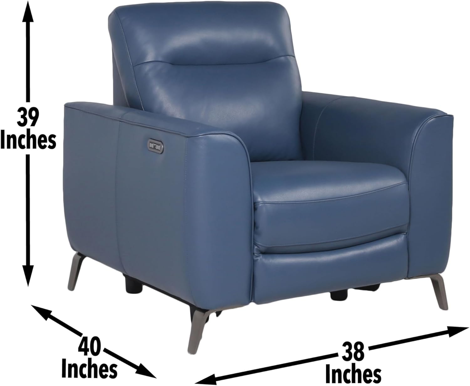 Fashionable Ocean Blue Leather Reclining Chair - Dual-Power Mechanism, High-Leg Style - Stylish Comfort Package