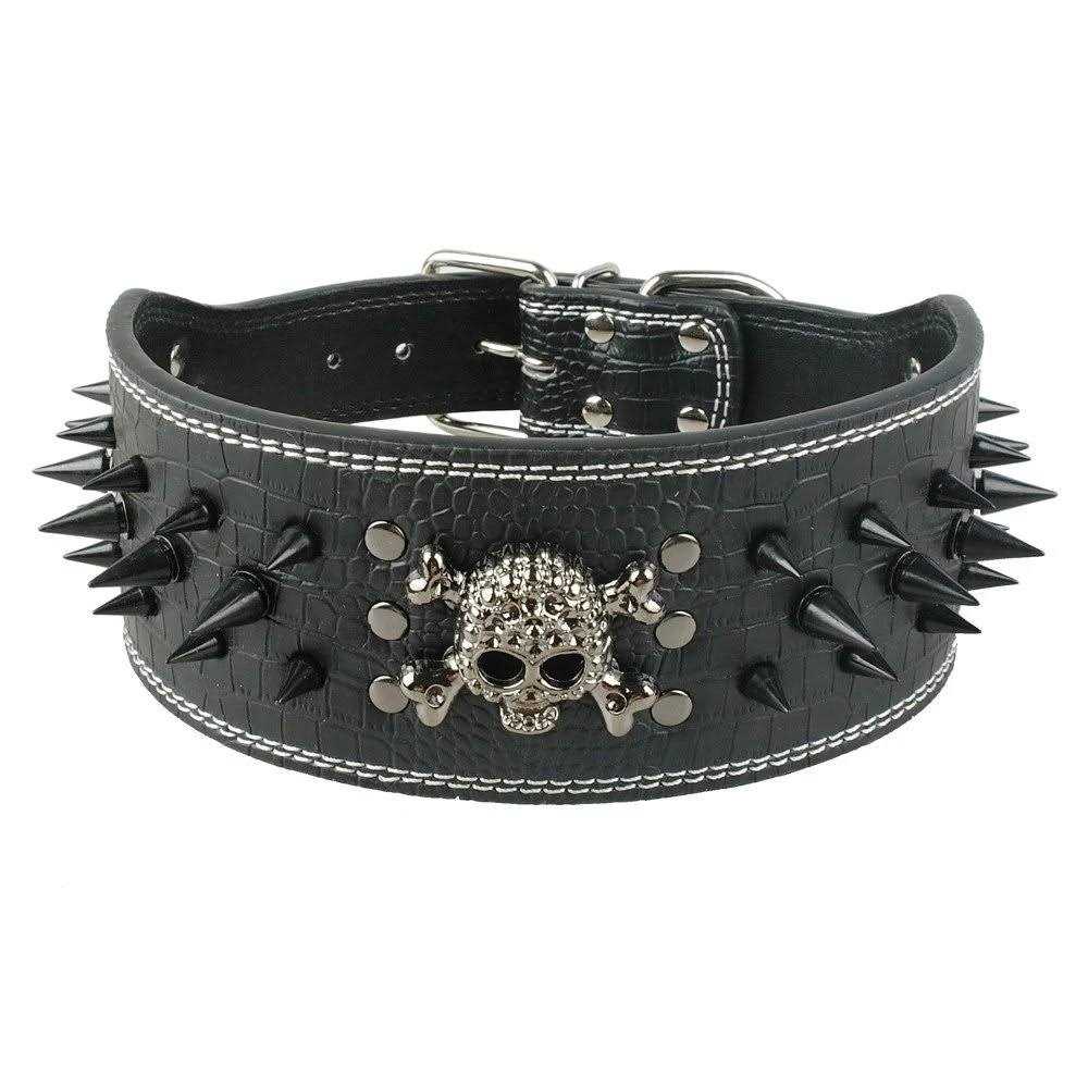 Berry Pet 3 Inch Width Sharp Spiked Studded Leather Dog Collar for Training,Sports,Walking,Travel,Dog Show,Heavy Duty,Medium Dogs,Pitbull - Pet Supplies online store